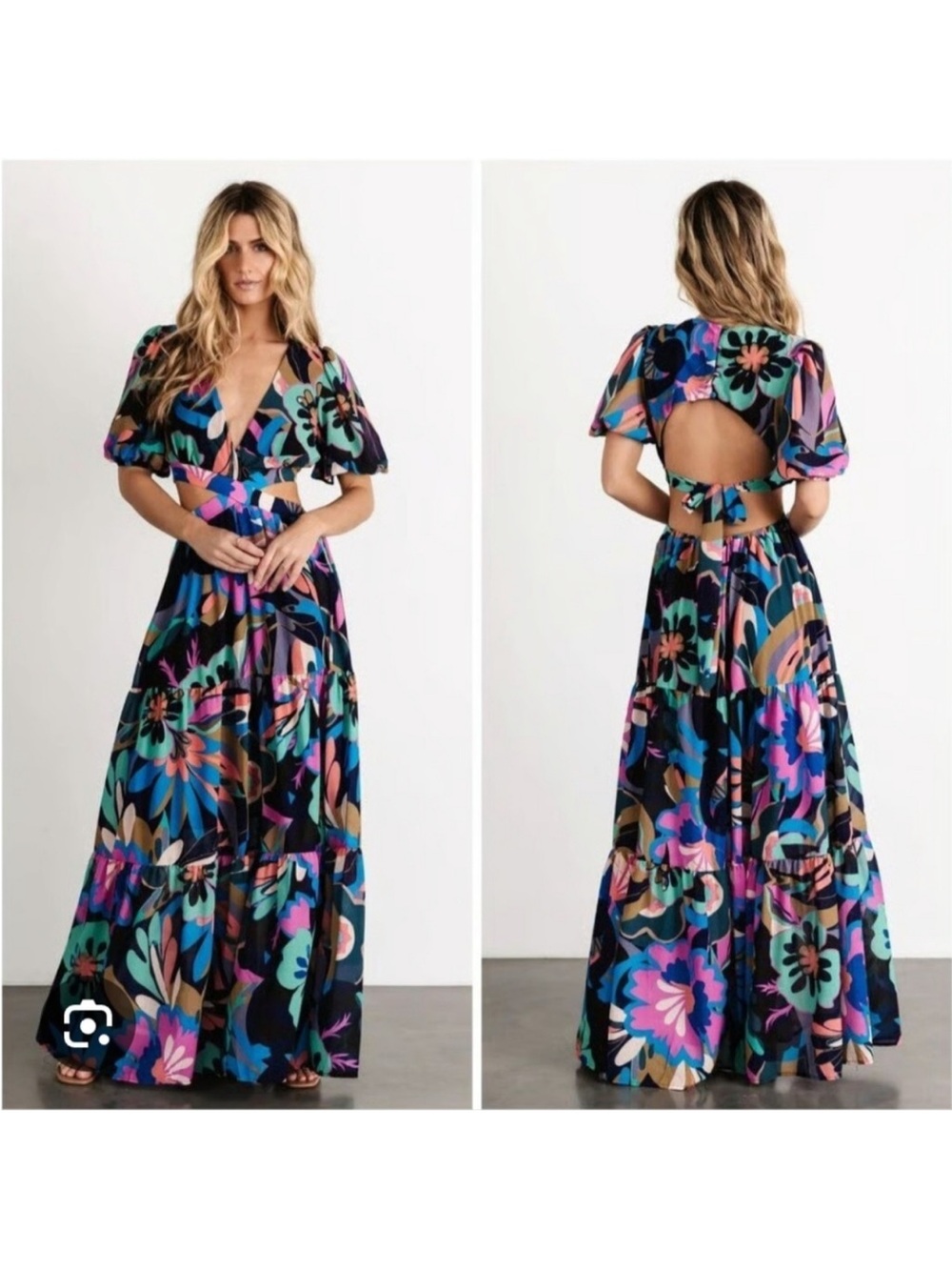 NWT BALTIC BORN BOHO open back floral colorful Bastina maxi dress size x small